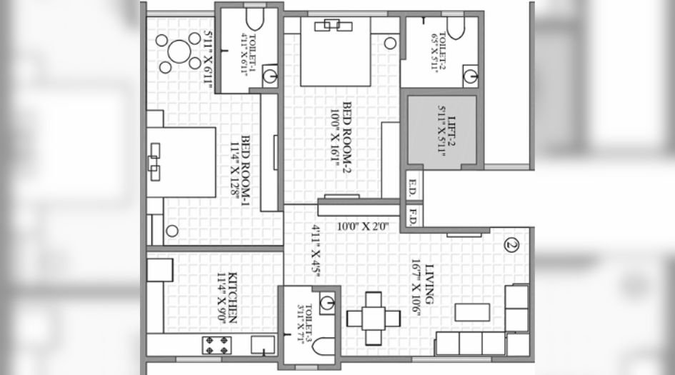Versatile-Lilac-Floor-Plan-2 BHK- 805 Sqft